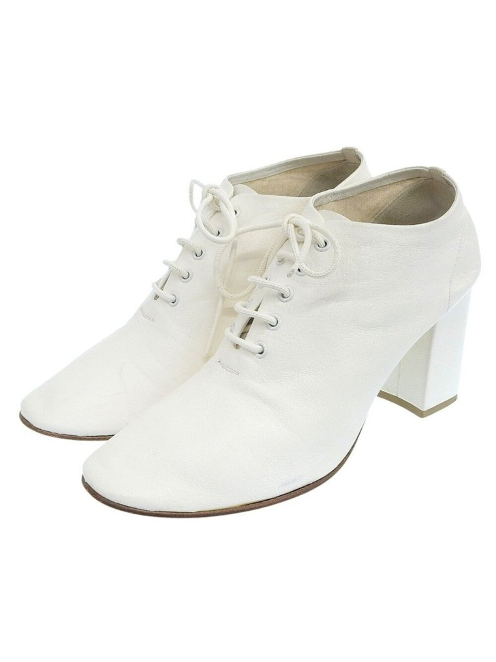 Celine Soft Leather Lace Up Booties White Boots 36.5